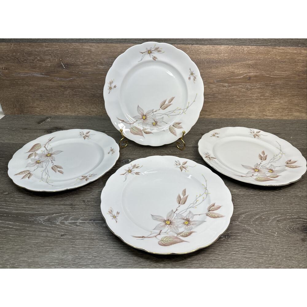 Crown Heiden Bavaria Porcelain Dinner Plates 10” Scalloped Edge & Gold Rim-4 Pc